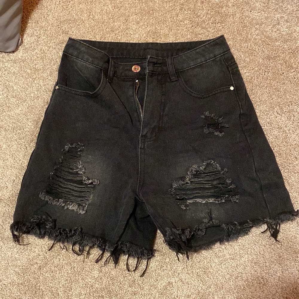 Distressed Denim Mom Jean Shorts
